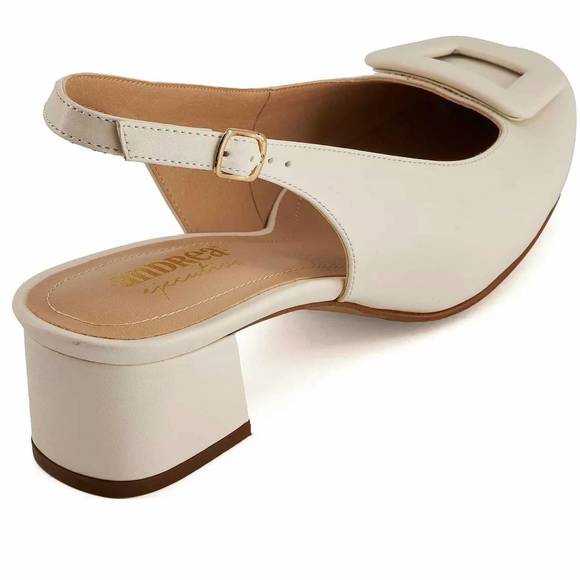 NEW ANDREA women's slingback low heel pumps in beige - Picture 4 of 5